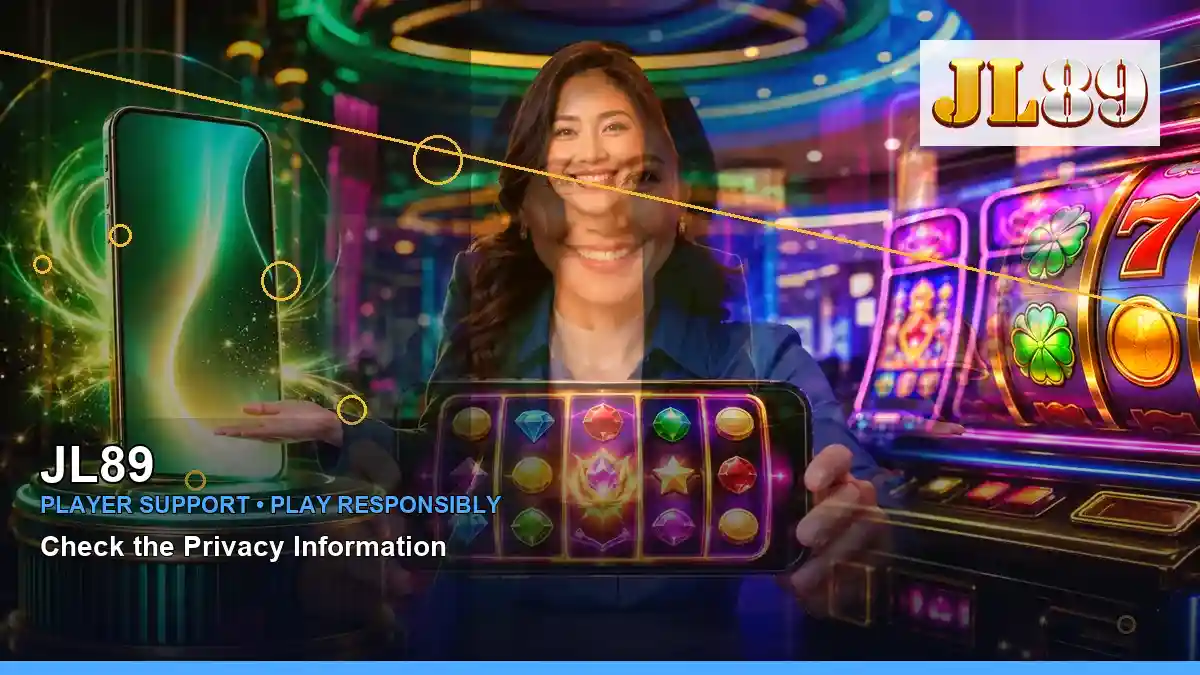 JL89 Philippines casino guide with right close-up gold jackpot slot games and an adult Filipina casino host