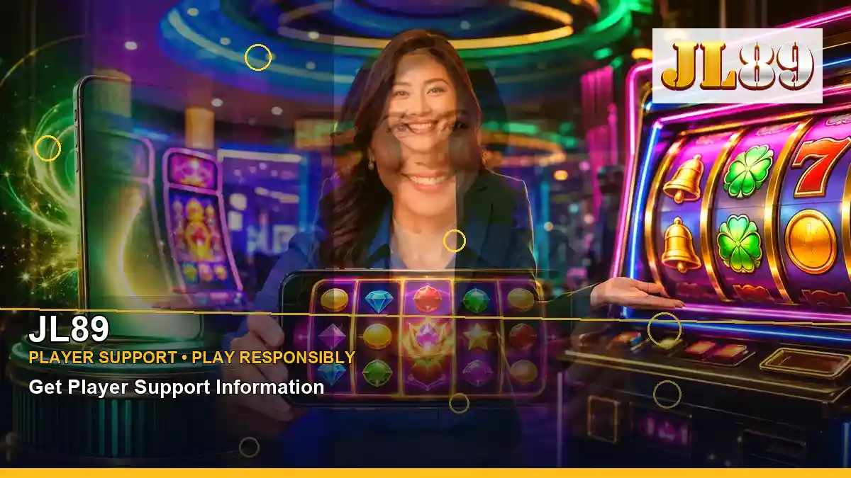JL89 lucky reels online slot games featuring an adult Filipina casino host with a right close-up composition